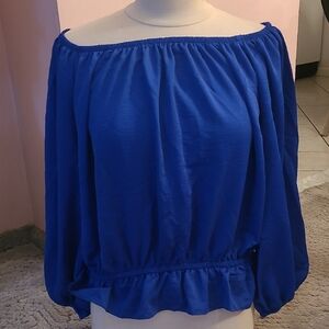 Chic Royal Blue Off-Shoulder Blouse Size LG